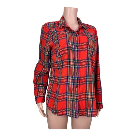 Old Navy Women Orange Plaid Long Sleeve Button-Down Shirt SZ L Classic Holidays - Picture 9 of 15